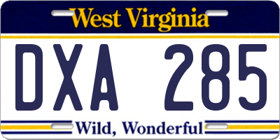 WV license plate DXA285