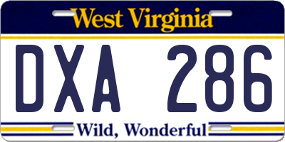 WV license plate DXA286