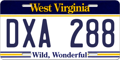 WV license plate DXA288