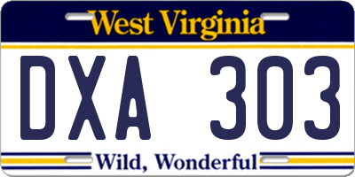 WV license plate DXA303