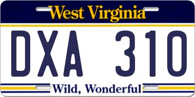 WV license plate DXA310