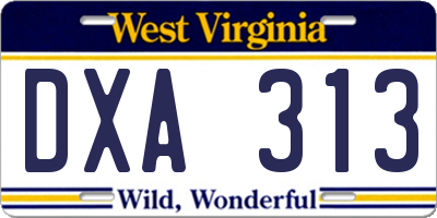 WV license plate DXA313