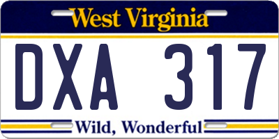 WV license plate DXA317