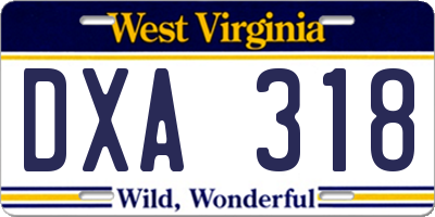 WV license plate DXA318