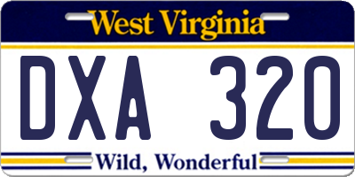 WV license plate DXA320