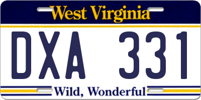 WV license plate DXA331