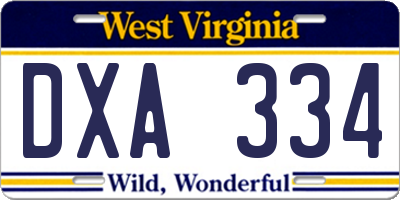 WV license plate DXA334