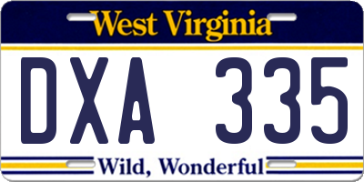 WV license plate DXA335