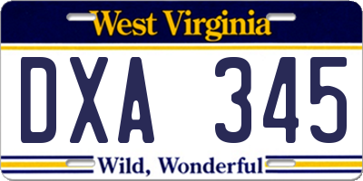 WV license plate DXA345