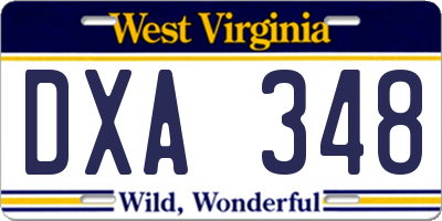 WV license plate DXA348