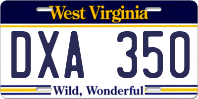 WV license plate DXA350