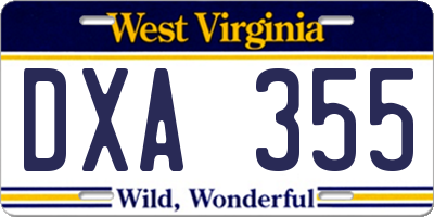 WV license plate DXA355