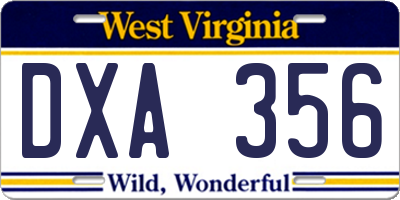 WV license plate DXA356