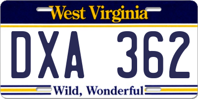 WV license plate DXA362