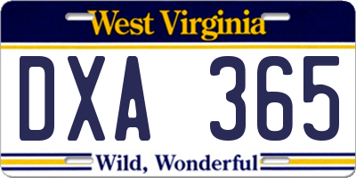 WV license plate DXA365