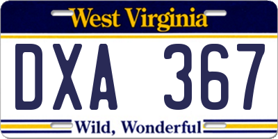 WV license plate DXA367