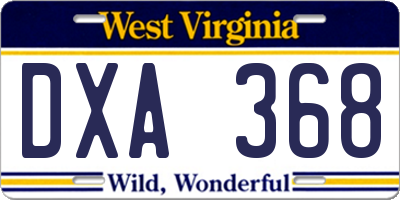 WV license plate DXA368