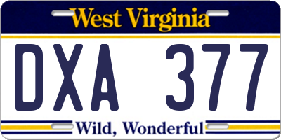 WV license plate DXA377