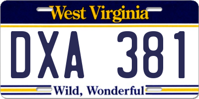 WV license plate DXA381