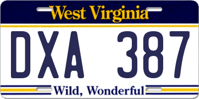 WV license plate DXA387