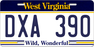 WV license plate DXA390