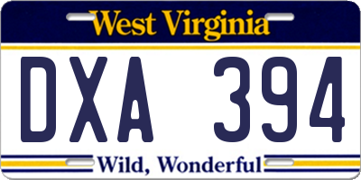 WV license plate DXA394