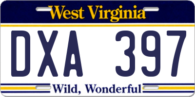WV license plate DXA397