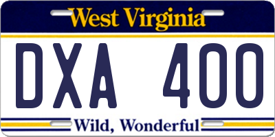 WV license plate DXA400