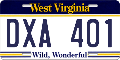 WV license plate DXA401