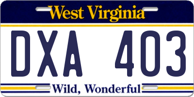WV license plate DXA403