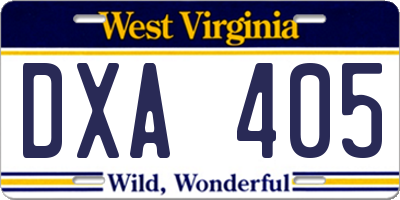WV license plate DXA405