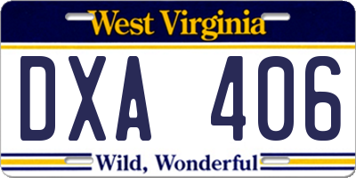 WV license plate DXA406