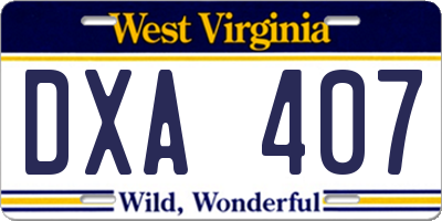 WV license plate DXA407