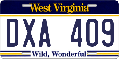 WV license plate DXA409