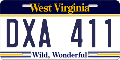 WV license plate DXA411