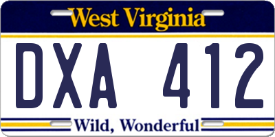 WV license plate DXA412