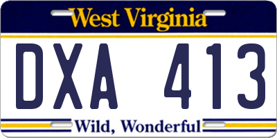 WV license plate DXA413