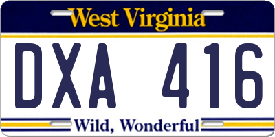 WV license plate DXA416