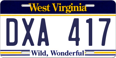 WV license plate DXA417
