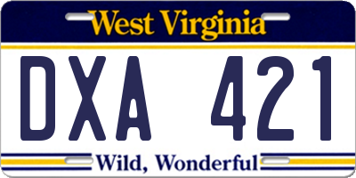 WV license plate DXA421