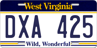 WV license plate DXA425