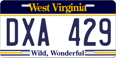 WV license plate DXA429