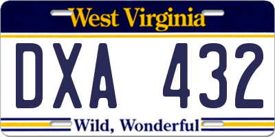 WV license plate DXA432