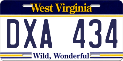 WV license plate DXA434