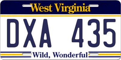 WV license plate DXA435