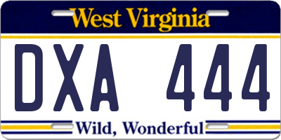 WV license plate DXA444