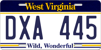 WV license plate DXA445