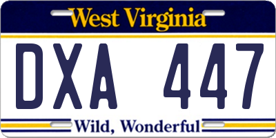 WV license plate DXA447