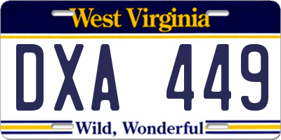 WV license plate DXA449