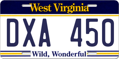 WV license plate DXA450